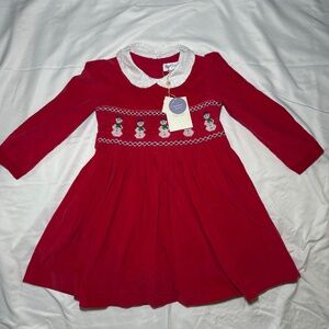 Rachel Riley Red Holiday Dress Girls Size 5Y Snowman Embroidered NWT